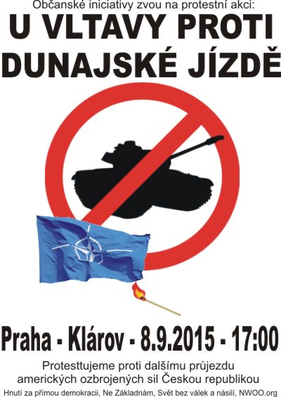 Protest proti průjezdu ozbrojených sil cizích států  Praha - Klárov 8.9.2015