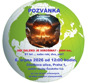 Pozvánka na 6. srpna 2026 Chotkova ulice, Praha 1, připomenutí Hirošimy
